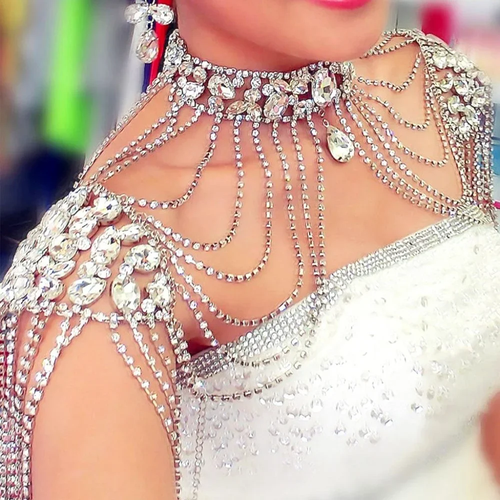 Rhinestone Crystal Shoulder Necklace Bride Wedding Accessories Body Jewelry - Picture 1 of 6